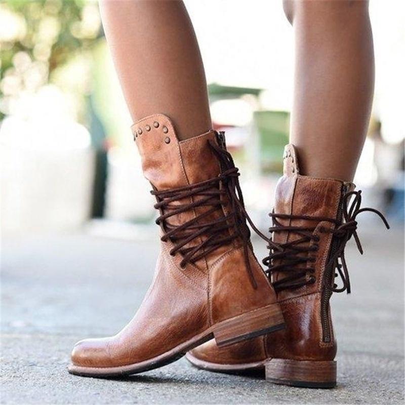 Camille | Bottines Mi-Mollet Cloutées Vintage