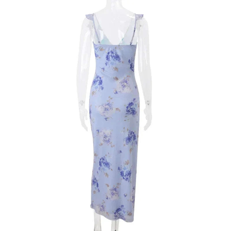 Robe Maxi Dos Nu Plongeant Fleurie Mode Été