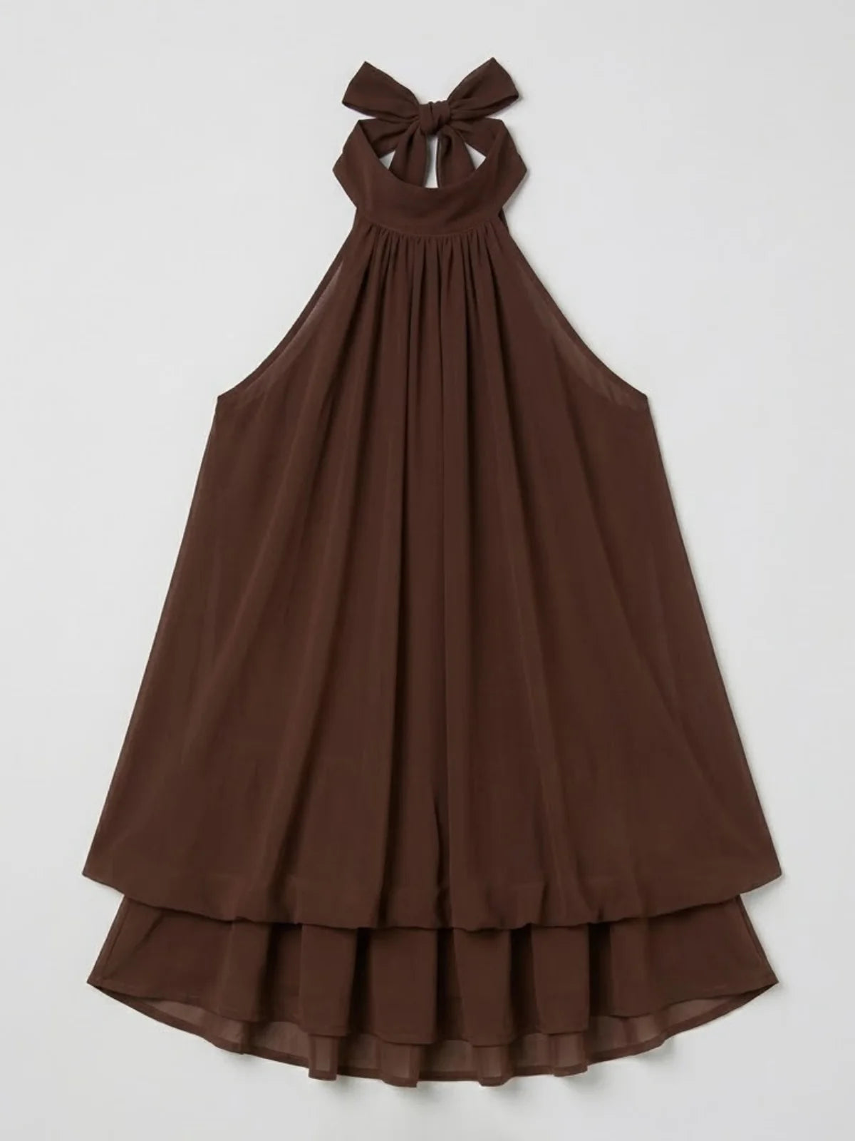 Robe mini sans manches à col licou pour femme avec ourlet à double volant