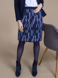 Jupe droite en laine jacquard bleu