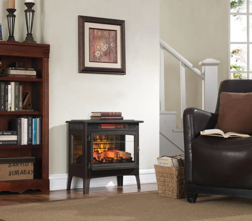 Freestanding Electric Fireplace Stove Heater with 3D Flame Effect for 1000 Sq. Ft