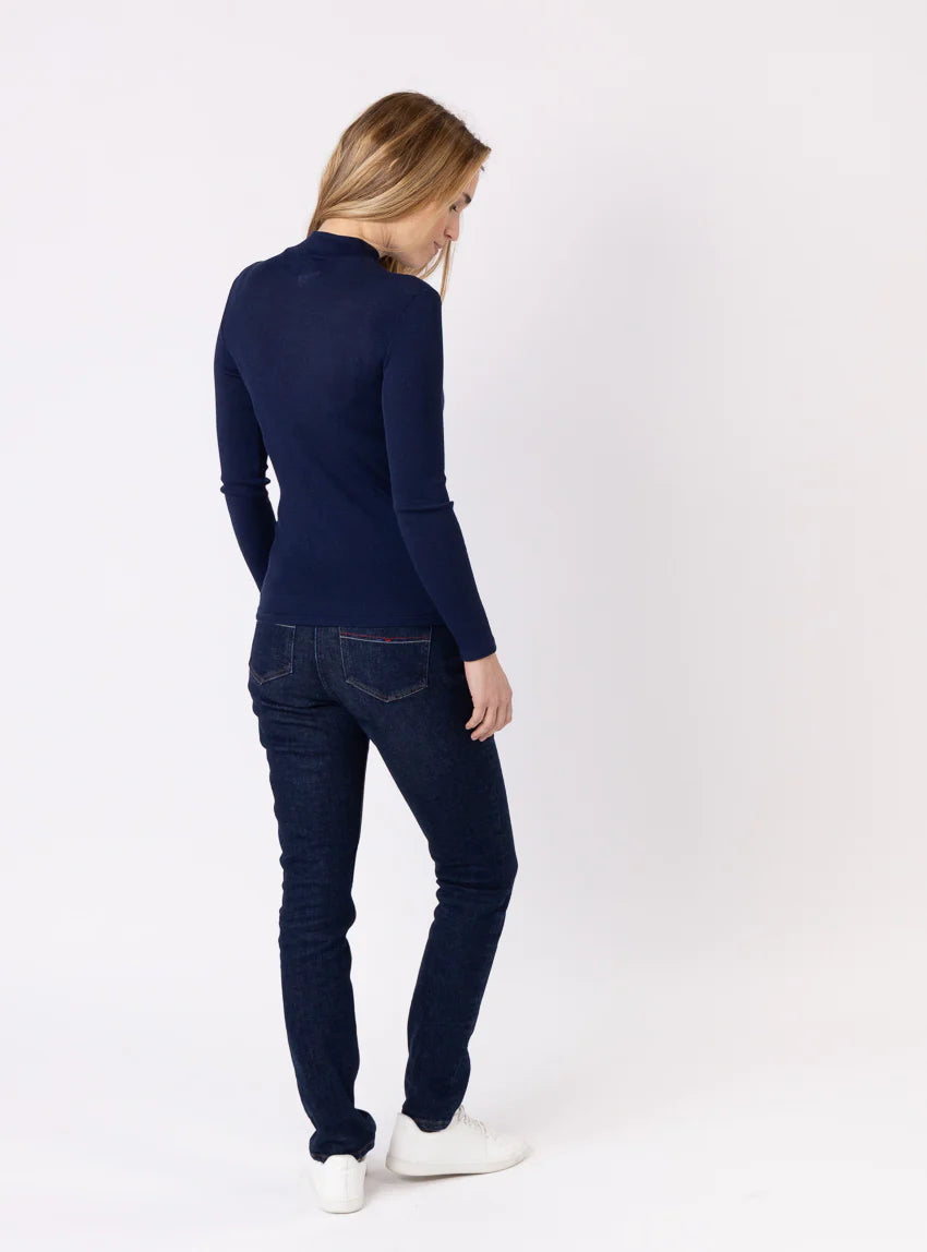Pull chaussette femme col montant bleu marine
