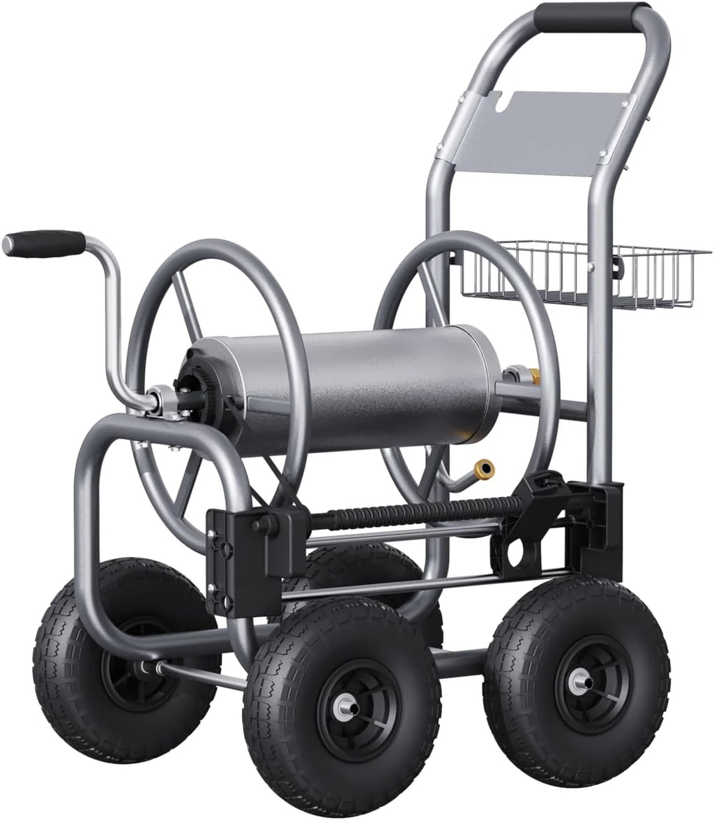 Hose Reel Cart, Hose Cart with Wheels Heavy Duty, Industrial Hose Reels for Outside, 250-Feet of 5/8 Hose Capacity, Hose Guide Pre-Installed