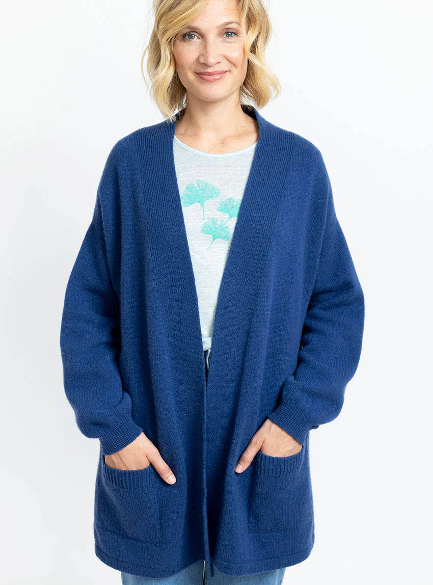 Veste femme en laine mérinos bleu