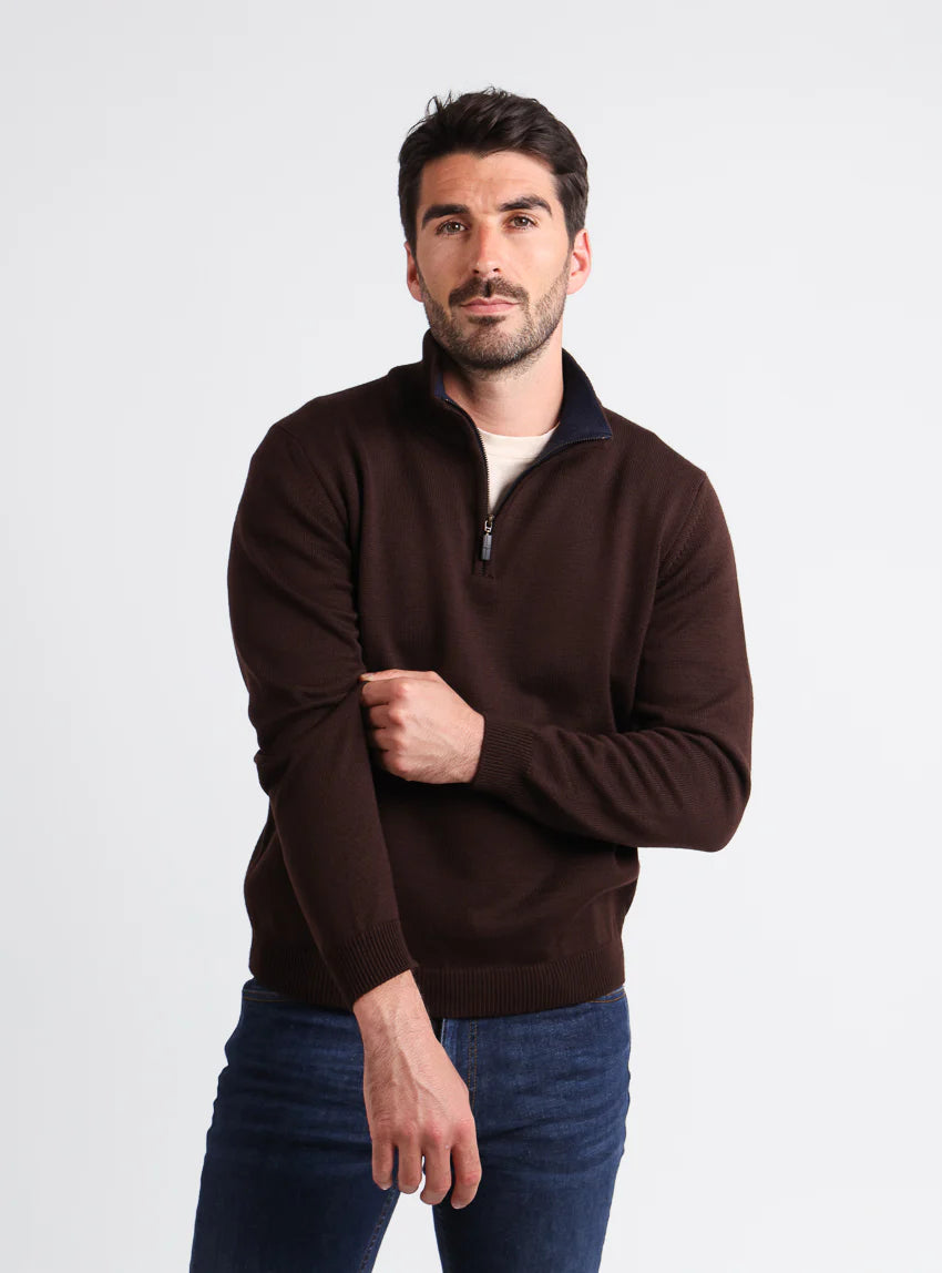 Pull homme col camionneur en laine marron