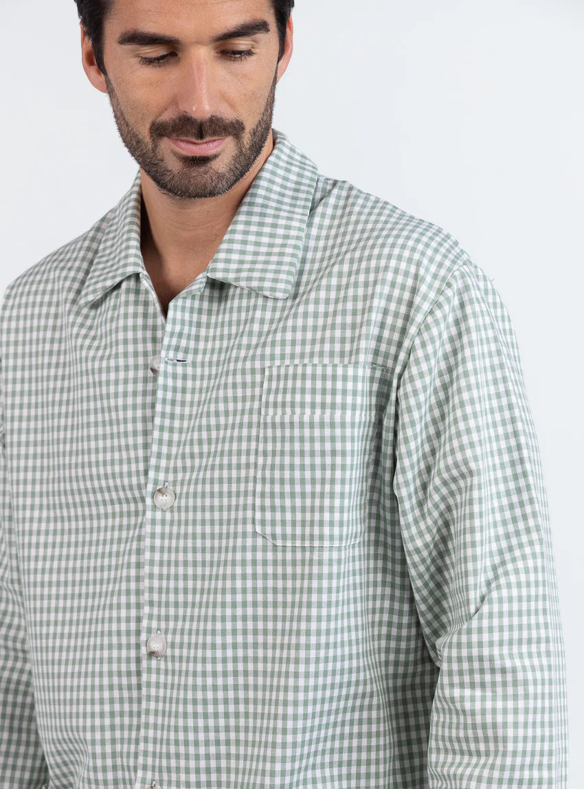 Pyjama homme en coton carreaux vert sauge