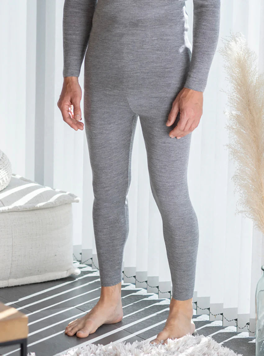 Caleçon long homme en laine mérinos gris léger