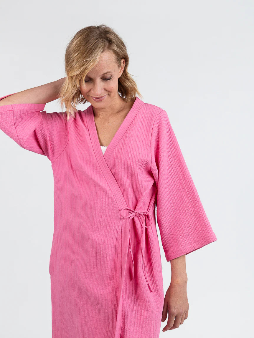 Robe de chambre d'été femme en coton rose