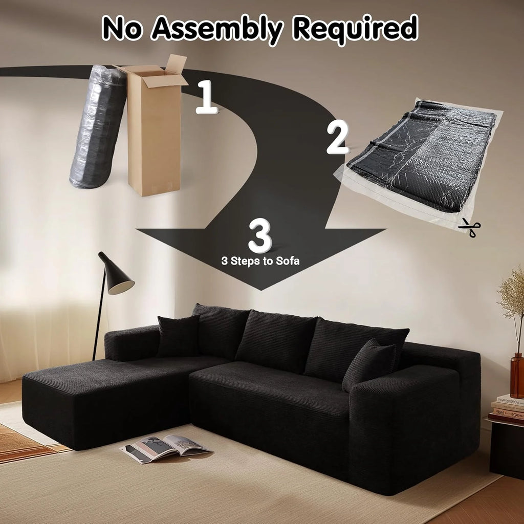ovios 104 Cloud Sectional Couch with L-Shape Chaise,Modern Modular Sofa with Deep Seat, Upholstered Couches for Living Room Bedroom,No Assembly Required, Grey (Plush Corduroy Fabric)