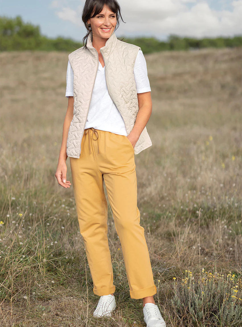 Pantalon femme molleton coton jaune miel