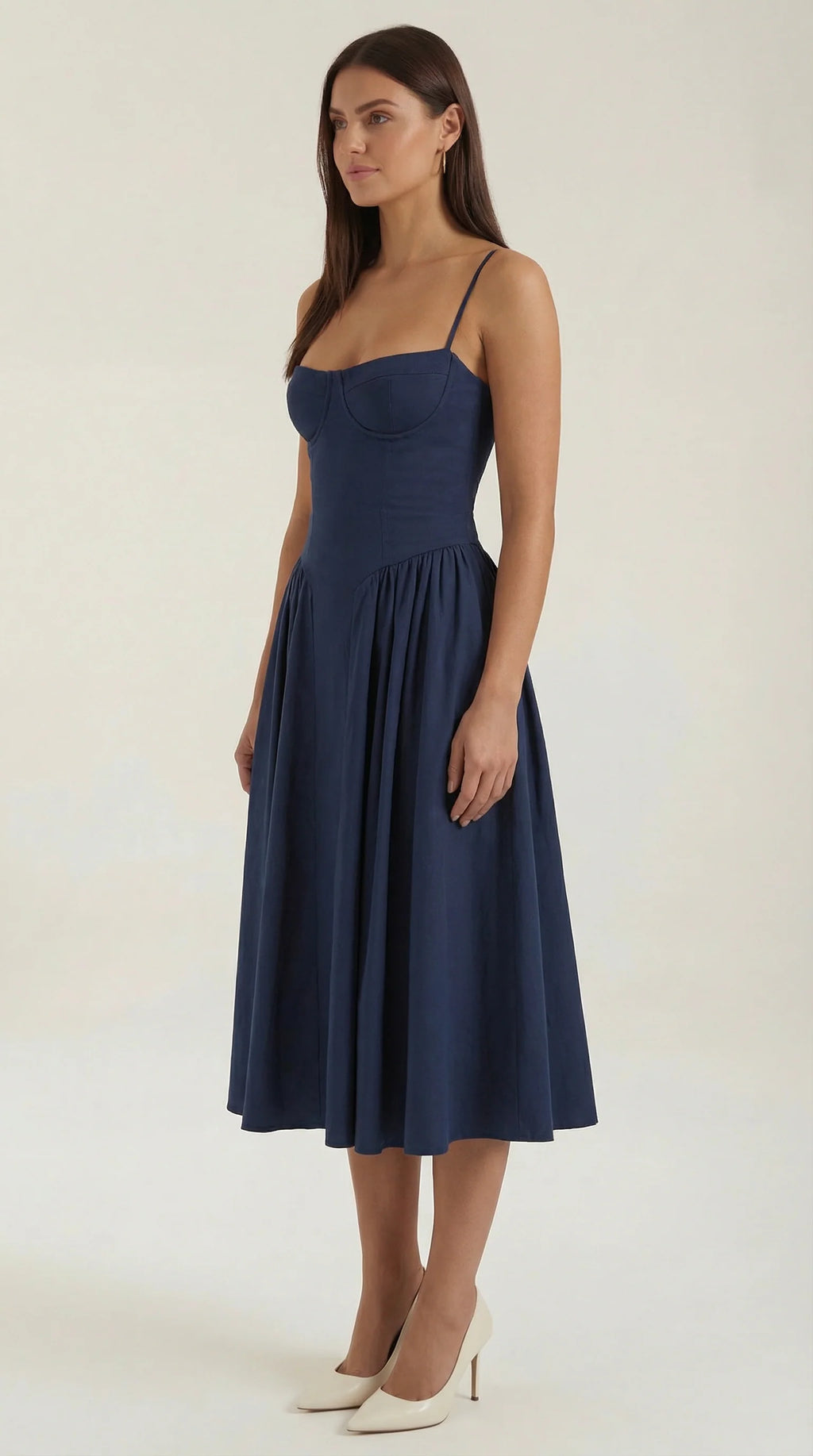 Robe mi-longue corset florale pour femme avec décolleté en cœur