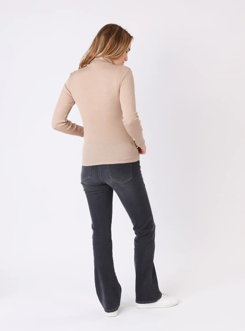 Pull chaussette col roulé laine et soie beige