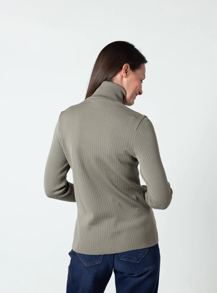 Pull chaussette femme col roule en laine mérinos Vert Olive