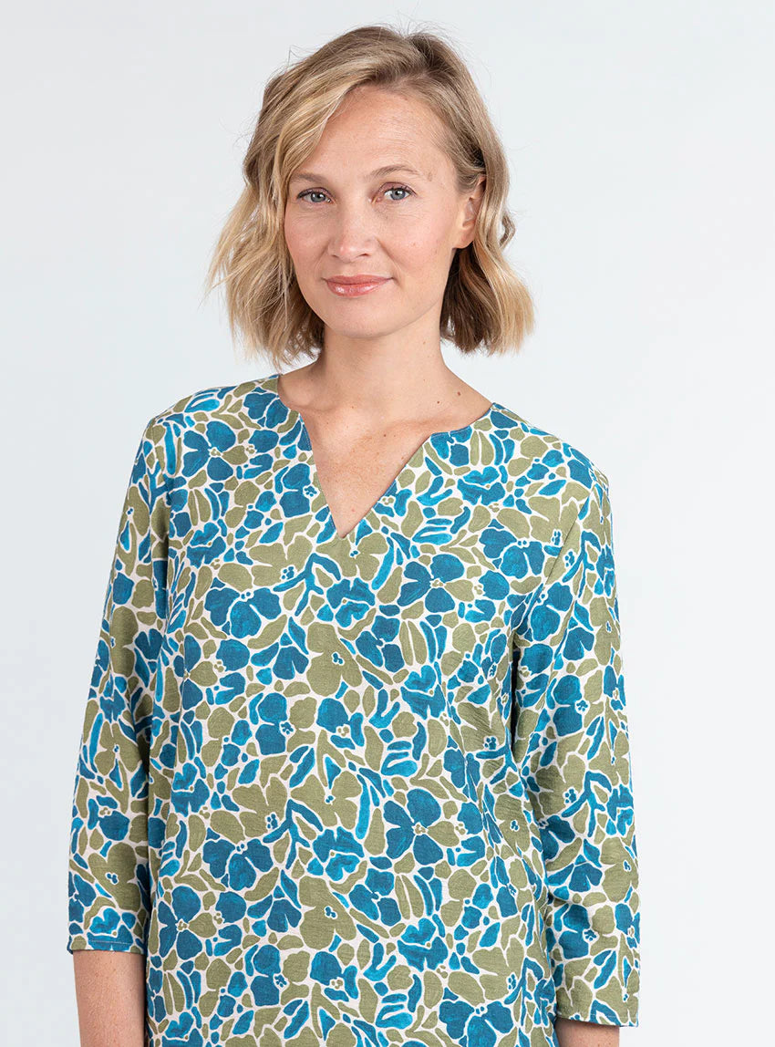 Blouse femme viscose floral bleu paon