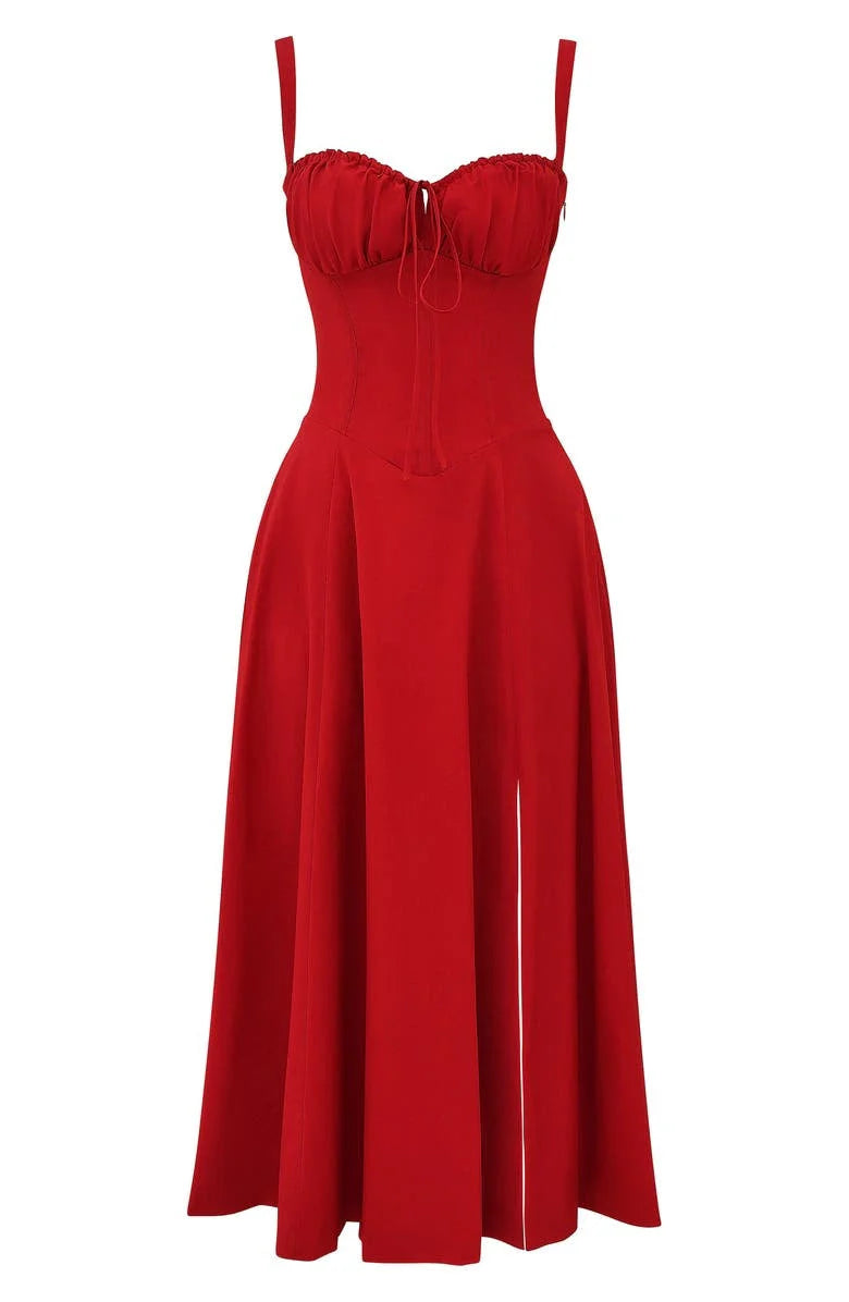 Robe moulante bustier à fleurs et taille découverte