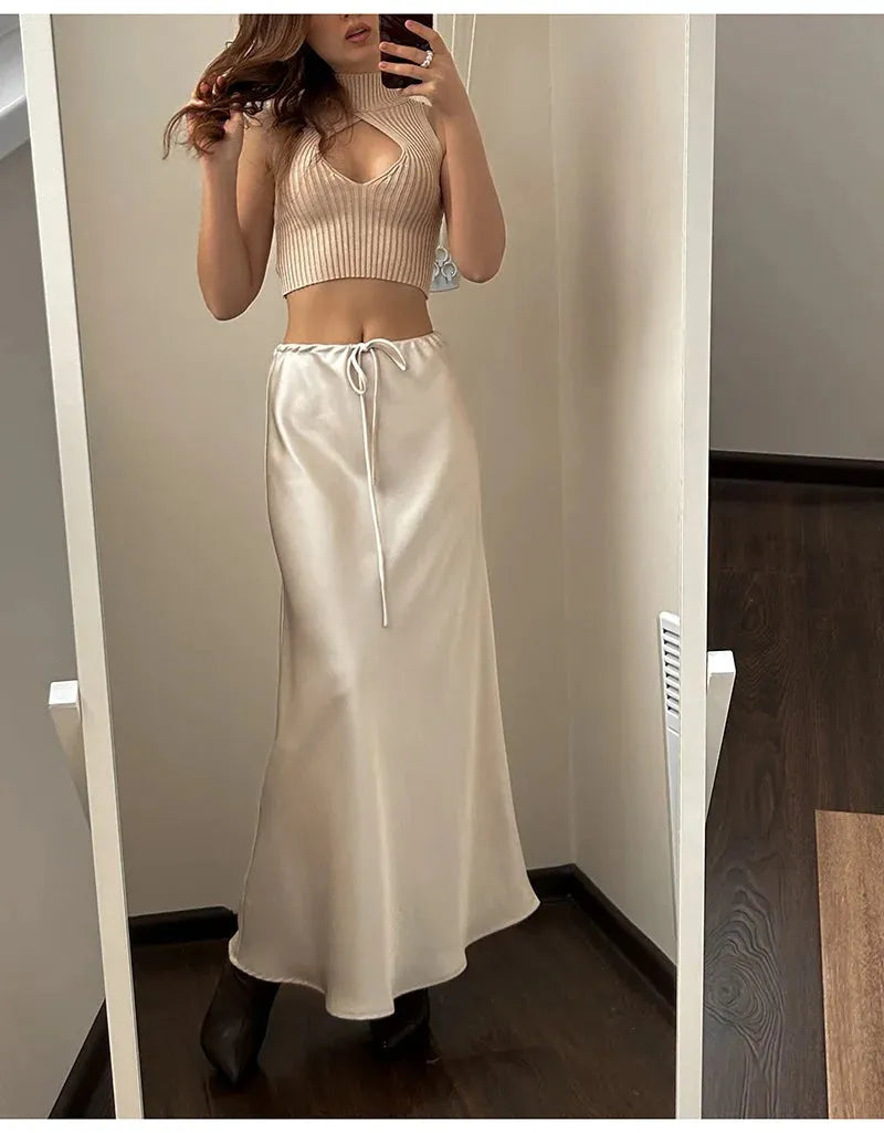 Sophie Paris I Jupe longue en satin taille haute