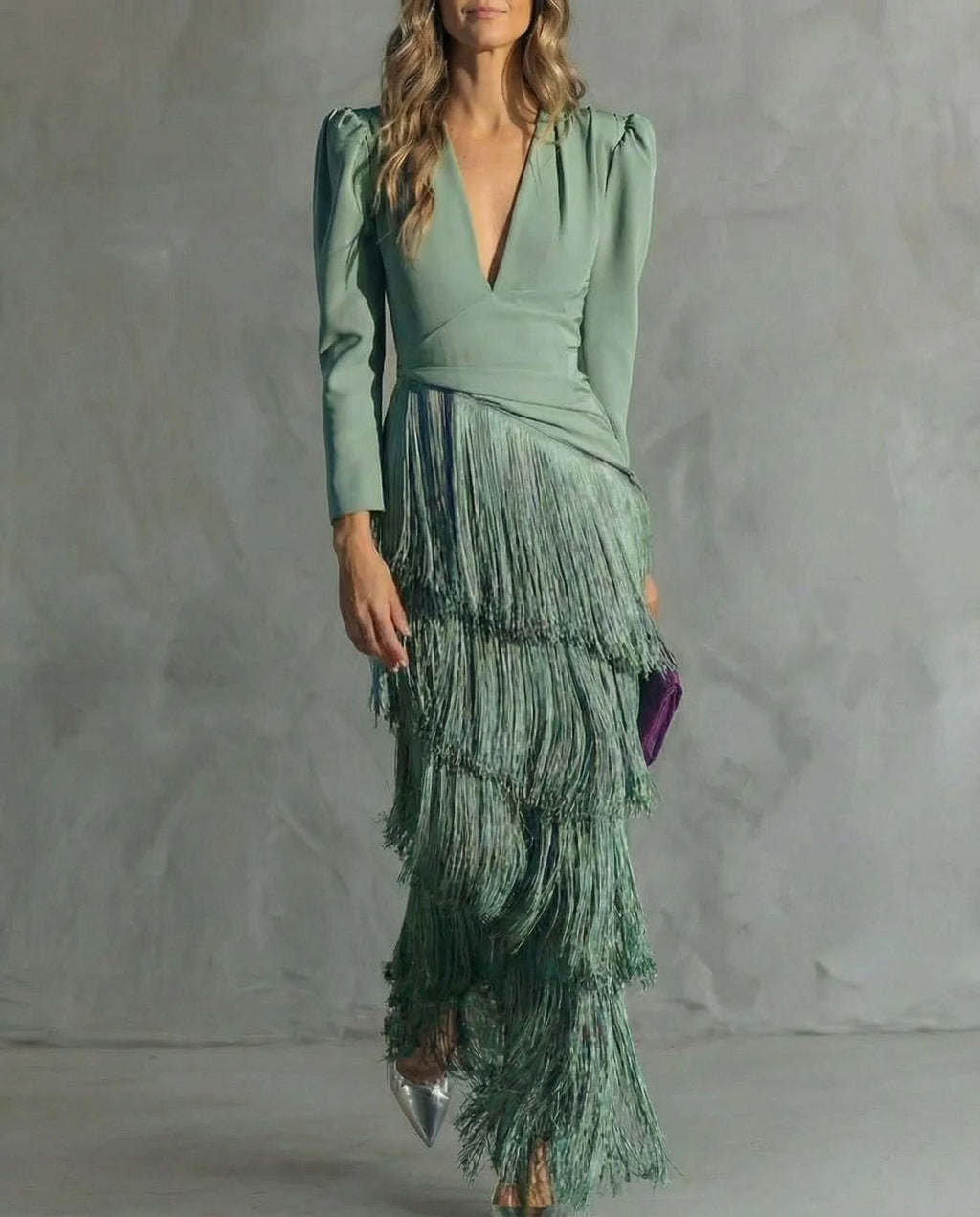 Clara™ | Robe midi élégante à manches à franges
