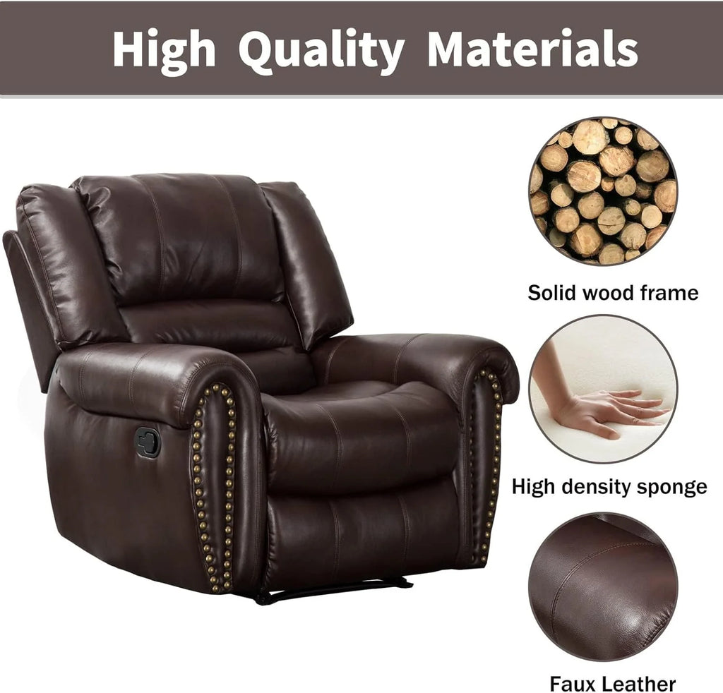 CANMOV Leather Recliner Chair, Classic and Traditional Manual Recliner Chair with Comfortable Arms and Back Single Sofa for Living Room, Nut Brown