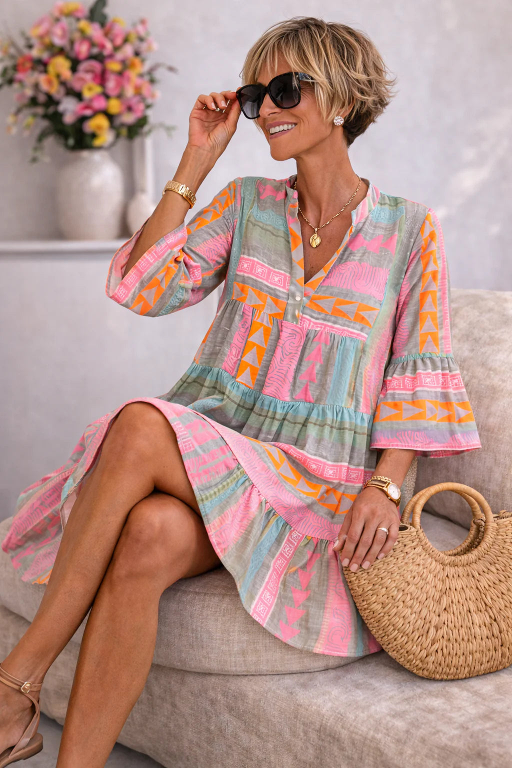 Lucy | Robe Midi Flottante à Motifs