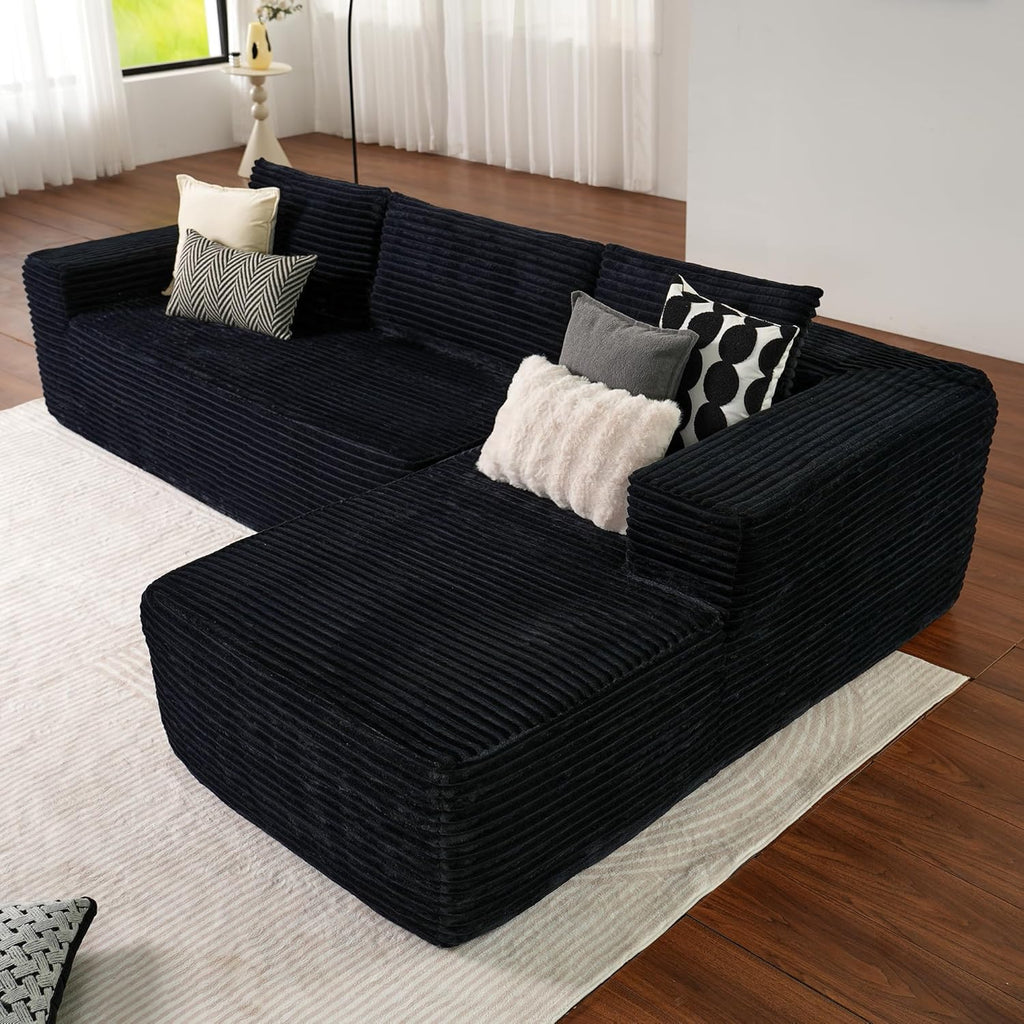 ovios 104 Cloud Sectional Couch with L-Shape Chaise,Modern Modular Sofa with Deep Seat, Upholstered Couches for Living Room Bedroom,No Assembly Required, Grey (Plush Corduroy Fabric)