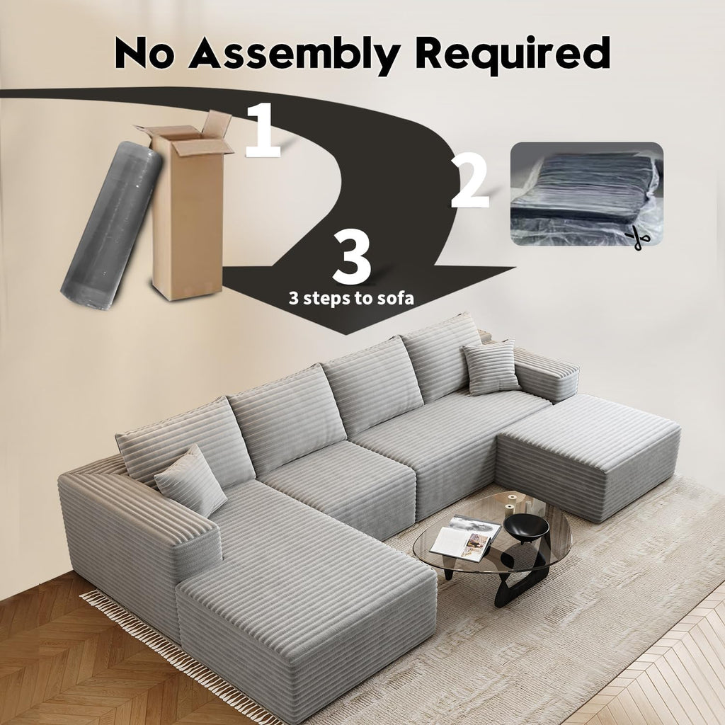 107.5 Cloud Modular Sectional Sofa Couch with L-Shape Chaise,Modern Minimalist Upholstered Couches for Living Room Bedroom,Deep Seat Corner Couch，No Assembly Required (Black,Left Facing Chaise)