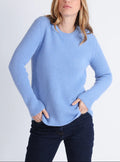 Pull femme en maille anglaise bleu
