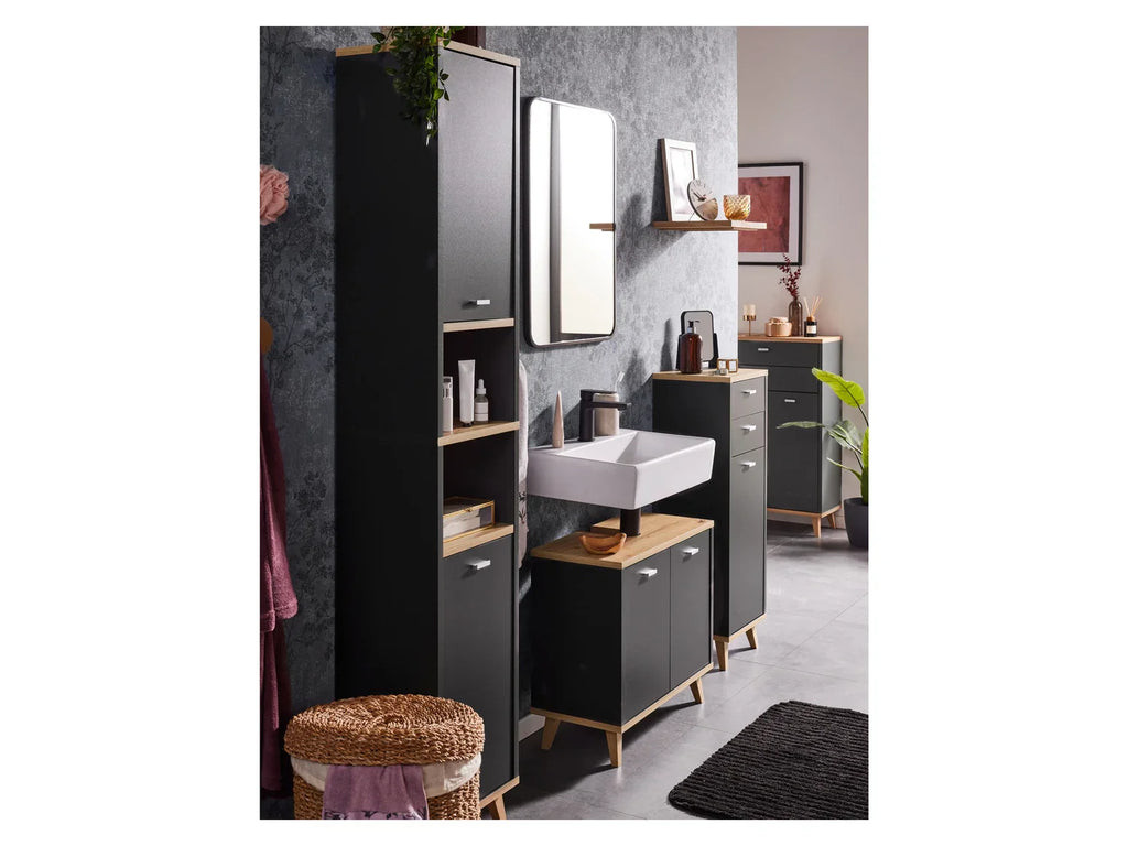 LIVARNO home Meuble de salle de bains Corfu, 60 x 96 x 28 cm, anthracite/imitation chne