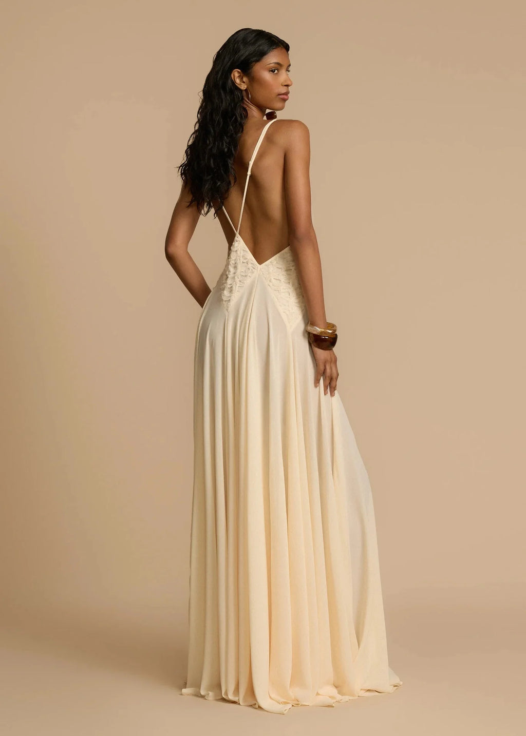 Robe Maxi Blanche à Col V Profond en Dentelle, Fluide, à Bretelles, Robe de Vacances