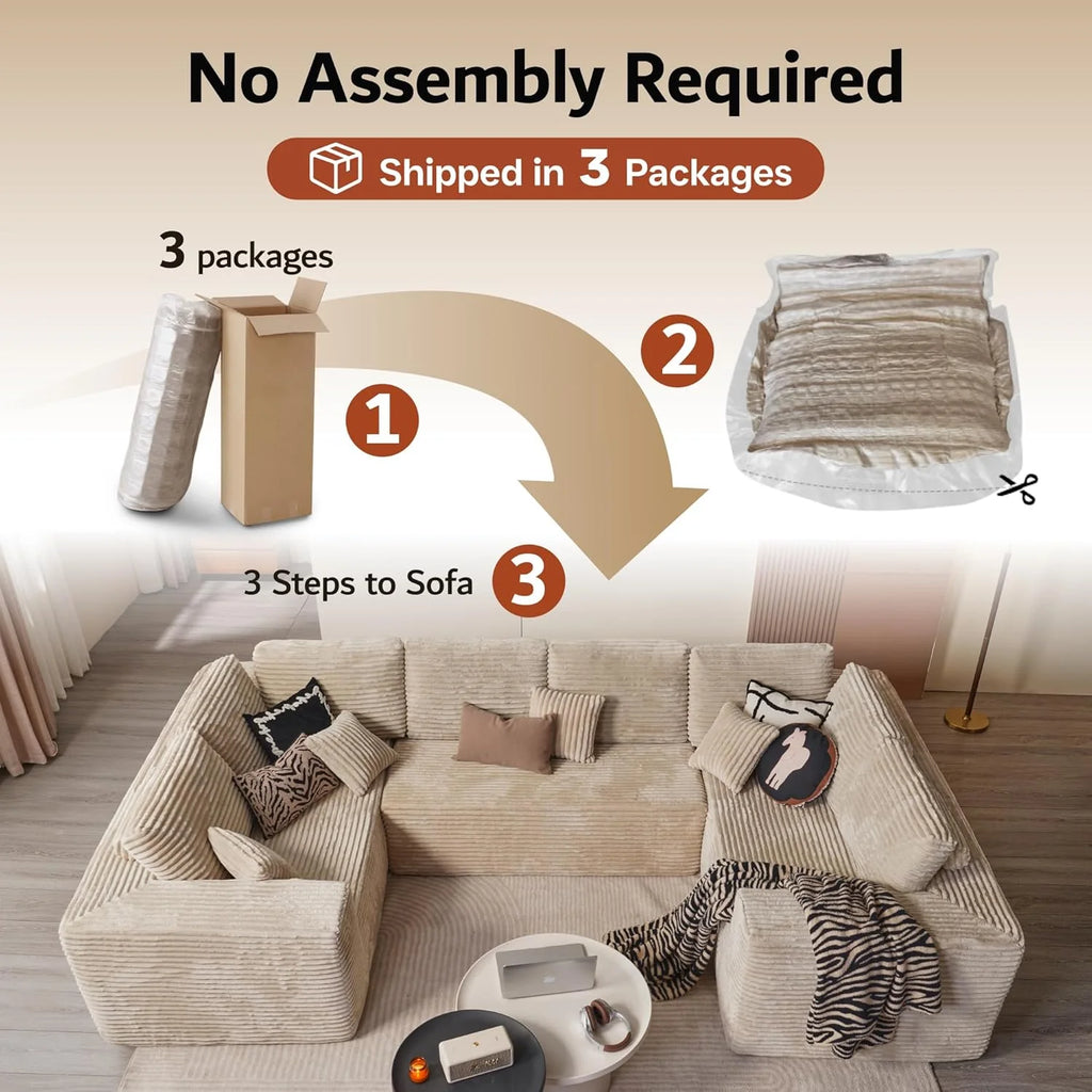 ovios 104 Cloud Sectional Couch with L-Shape Chaise,Modern Modular Sofa with Deep Seat, Upholstered Couches for Living Room Bedroom,No Assembly Required, Grey (Plush Corduroy Fabric)