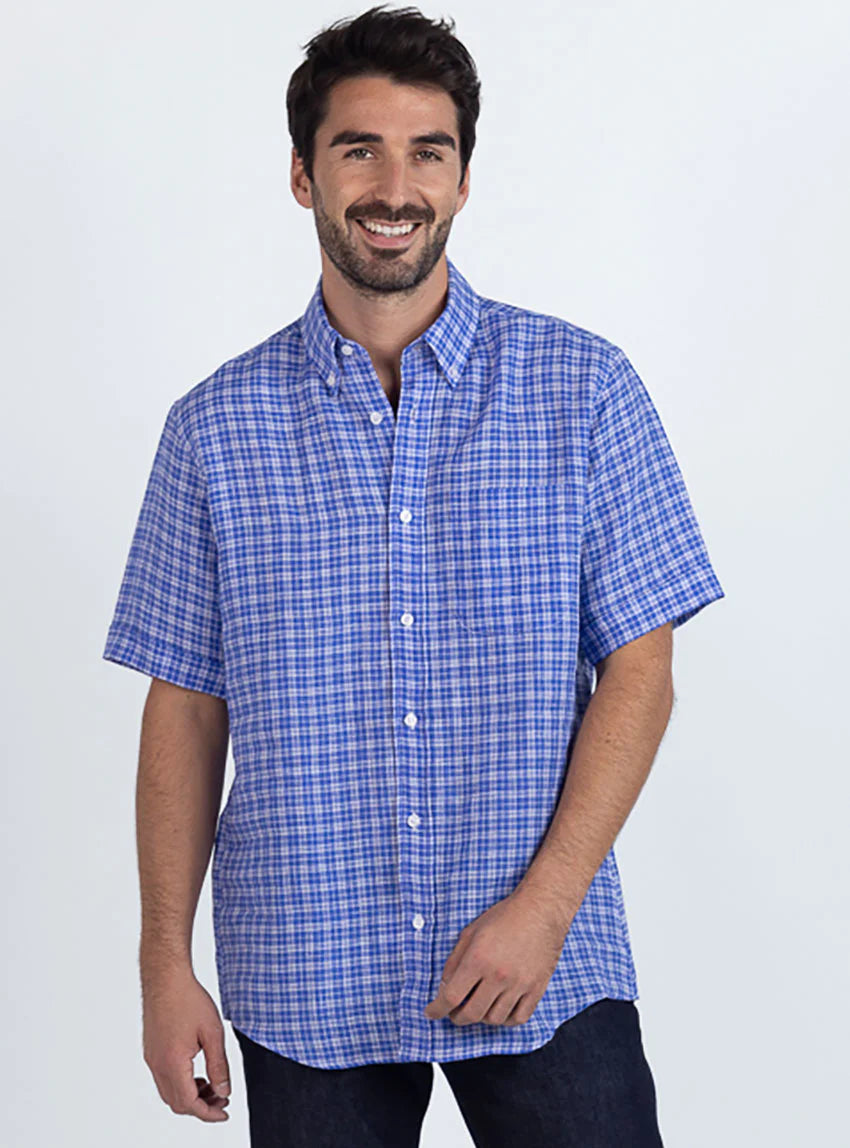 Chemise homme en lin bleu denim