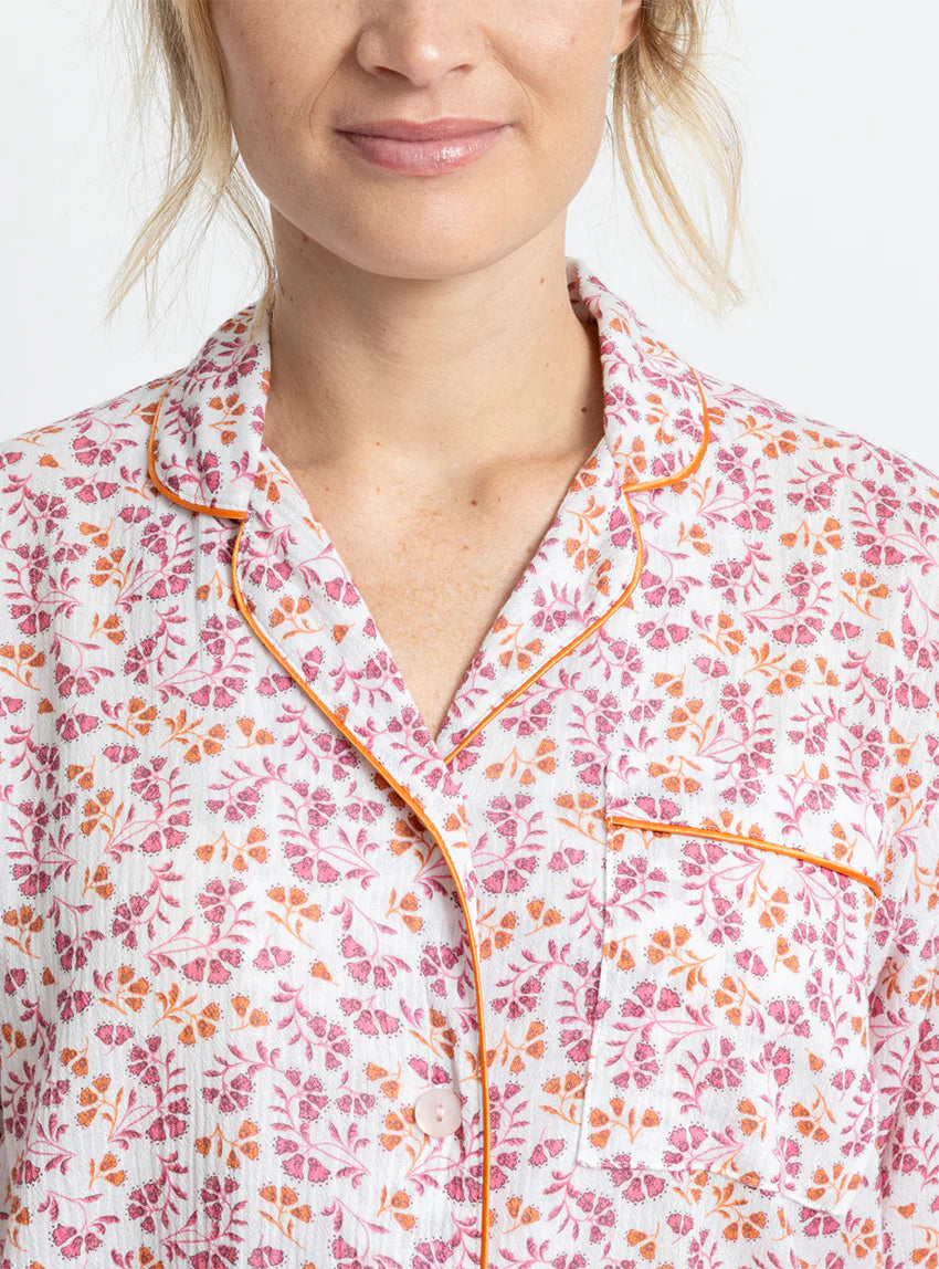 Pyjama femme en coton floral rose