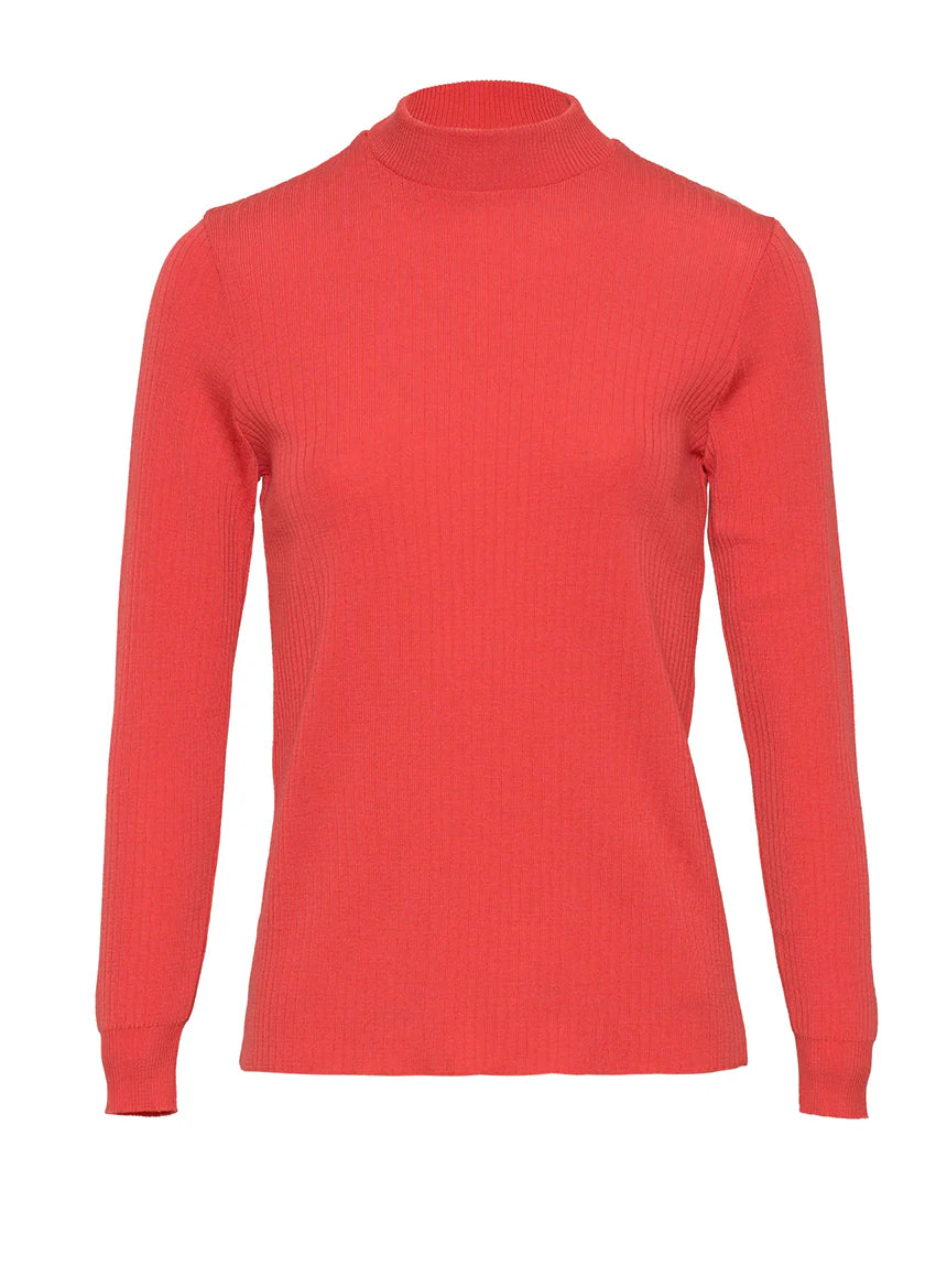 Pull chaussette femme col cheminee laine merinos Rouge Fraise
