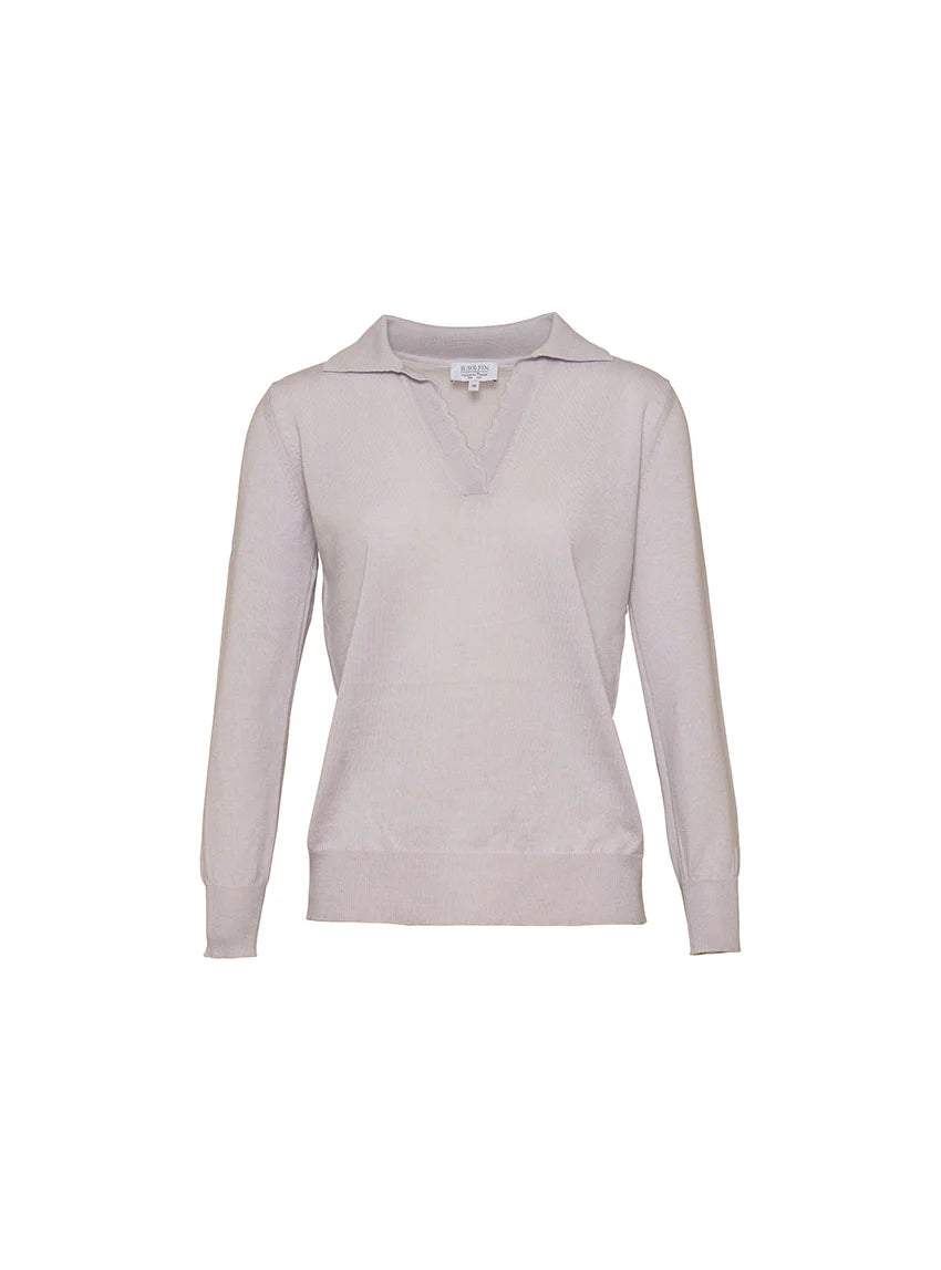 Pull col polo femme en laine mérinos gris