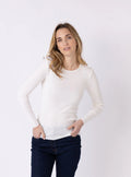 Tee-shirt thermique manches longues femme en laine merinos blanc naturel