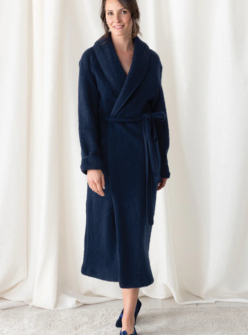 Robe de chambre femme en laine des Pyrénées bleu marine