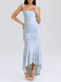 Chloé | Robe maxi florale bleue cloche