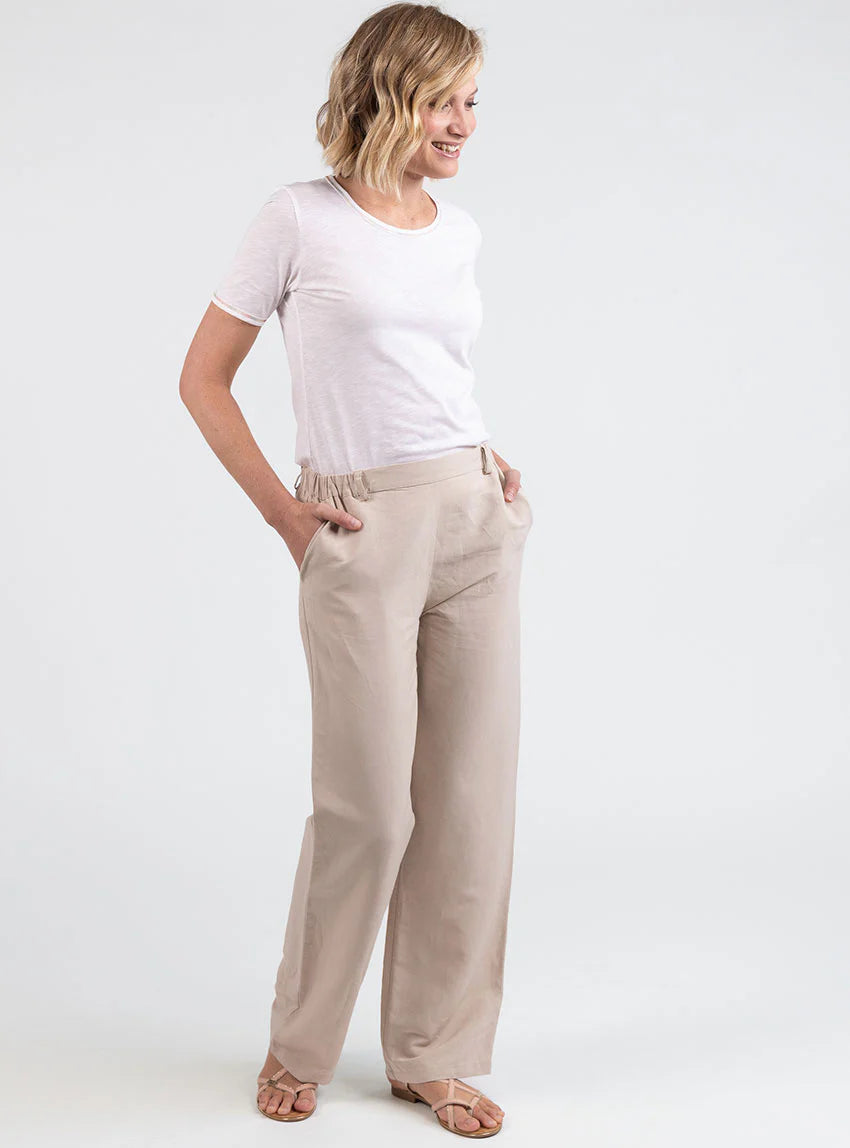 Pantalon femme large lin beige