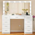 Quimoo Large Vanity Desk with LED Lighted Mirror & Power Outlet,Makeup Vanity Table