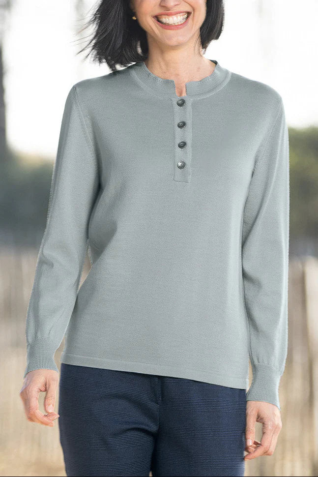 Pull laine fine mérinos femme col montant - VERT CELADON