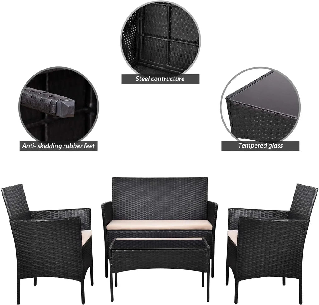 4 piece outdoor patio furniture set rattan chair wicker set