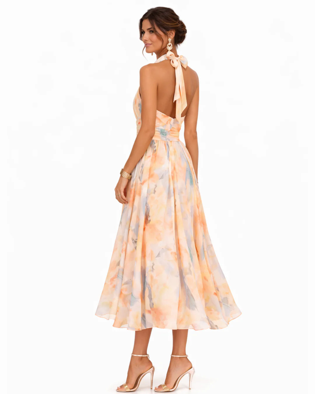 Aurora - Robe à Col Halter et Imprimé Aquarelle