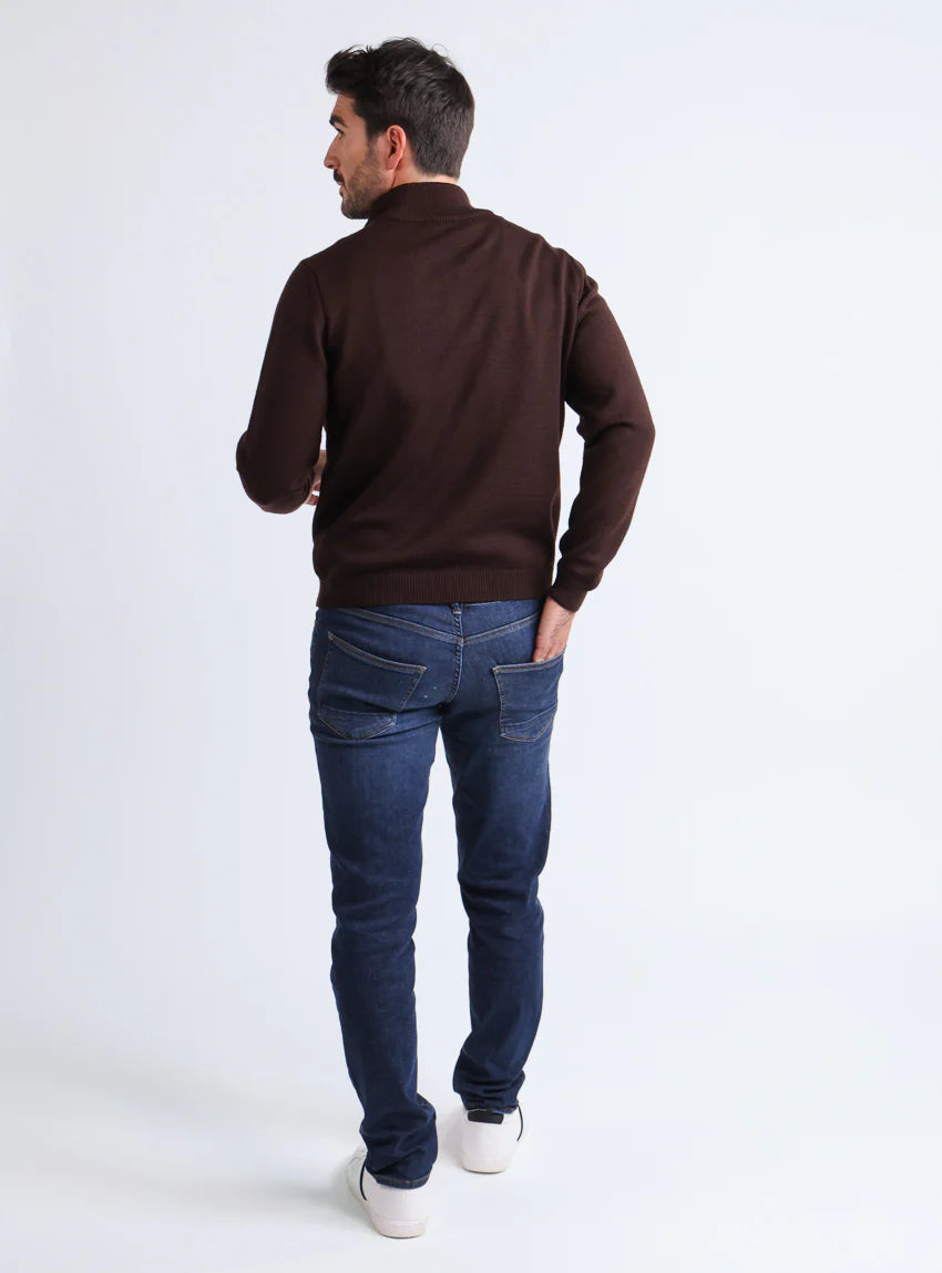 Pull homme col camionneur en laine marron