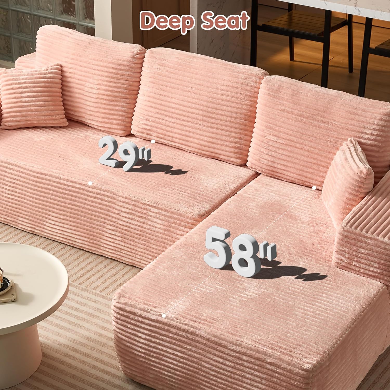 ovios 104 Cloud Sectional Couch with L-Shape Chaise,Modern Modular Sofa with Deep Seat, Upholstered Couches for Living Room Bedroom,No Assembly Required, Grey (Plush Corduroy Fabric)