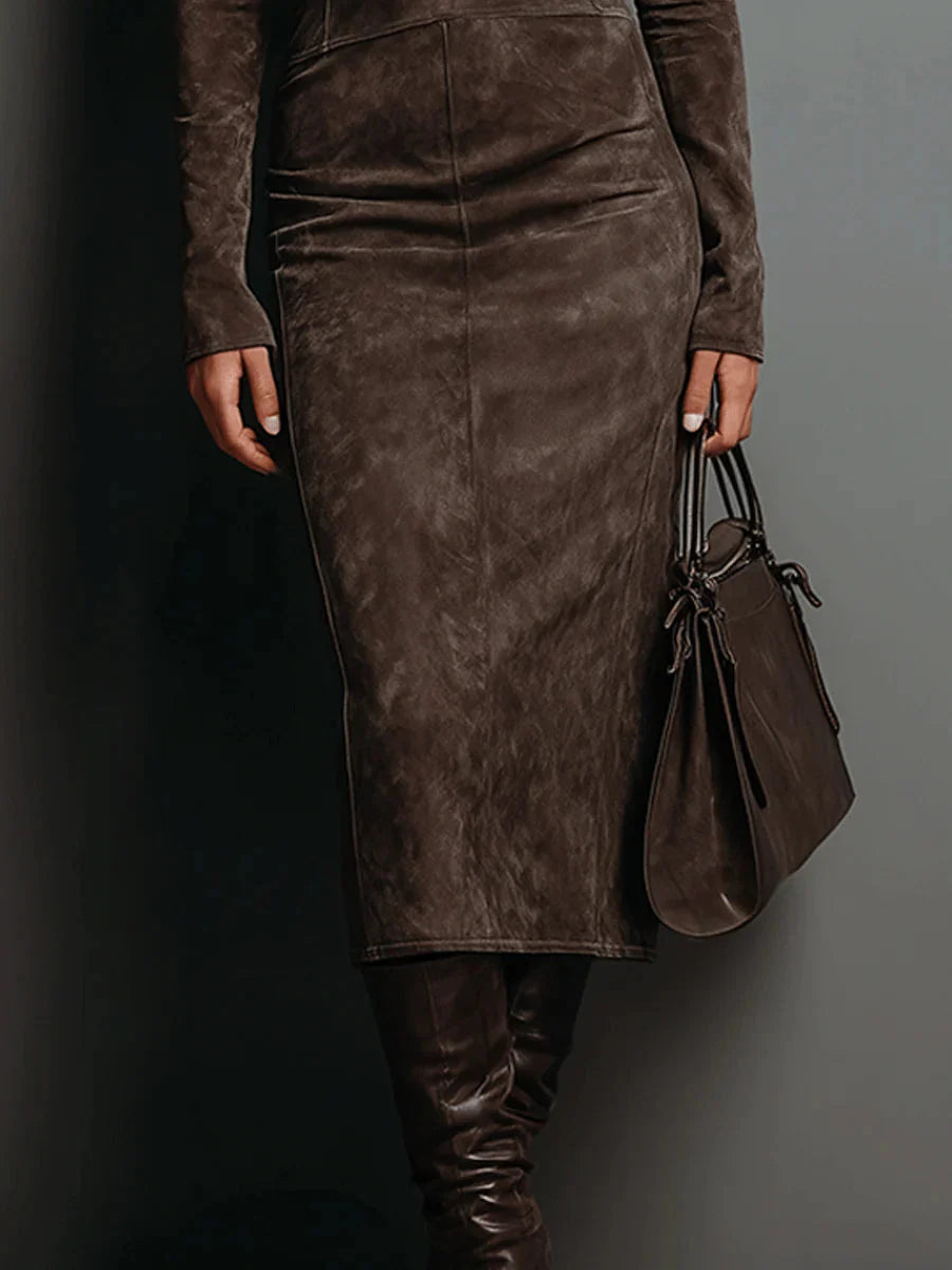 Jade | Robe midi en daim