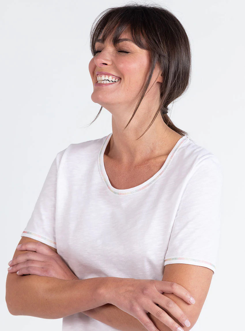 Tee-shirt femme en coton blanc multicolore