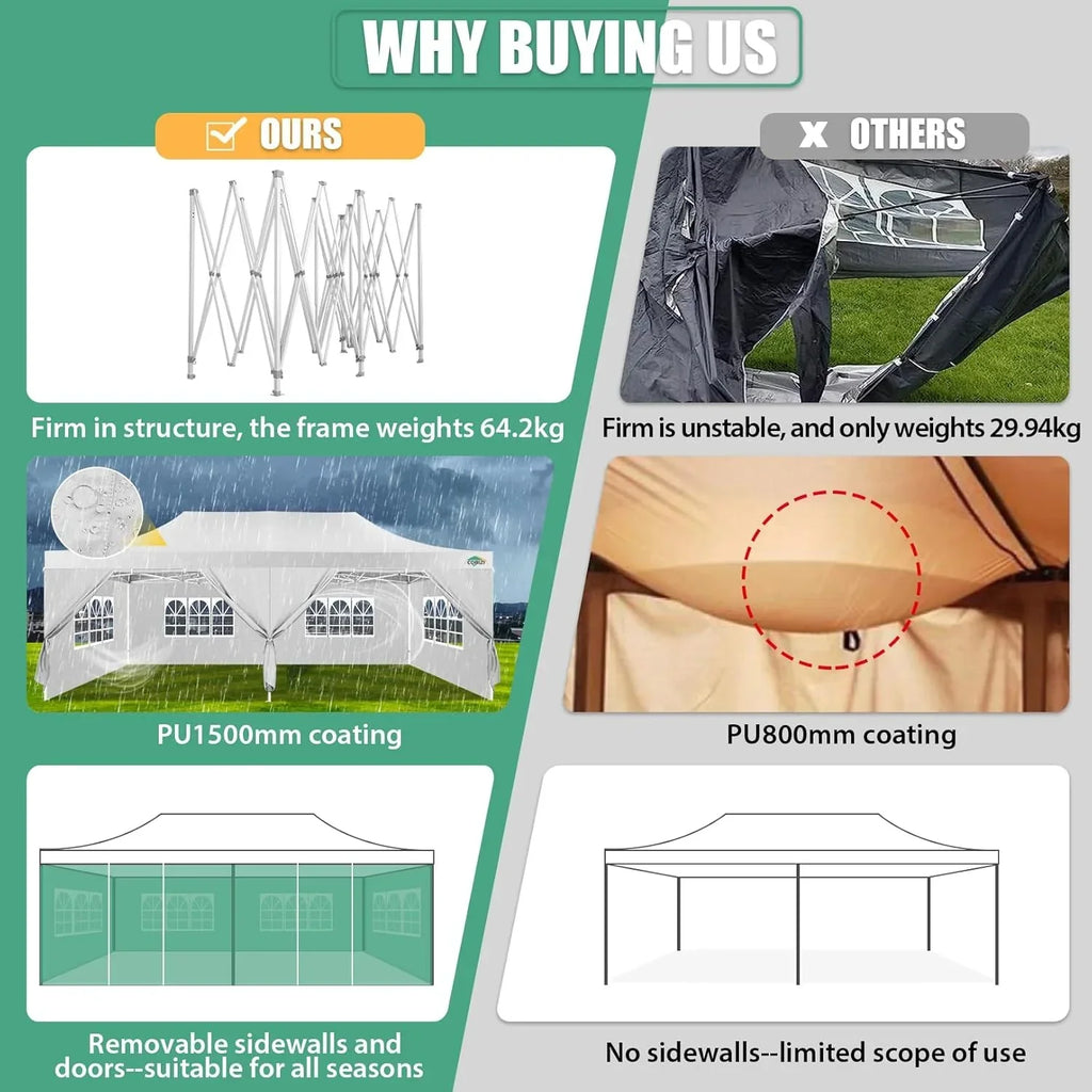 COBIZI 10x20 Heavy Duty Pop up Canopy Tent 6 sidewalls Commercial Canopy Wedding Party Tents