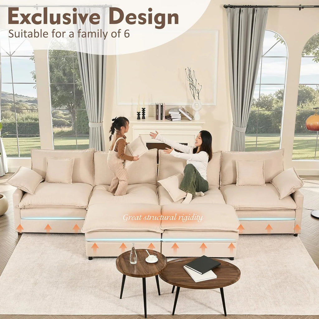 108 U Shaped Couch, Modular Sectional Sofa, 3-Seater Comfy Cloud Couch with Movable Ottoman, Deep Seat Couches for Living Room, Chenille, Slate
