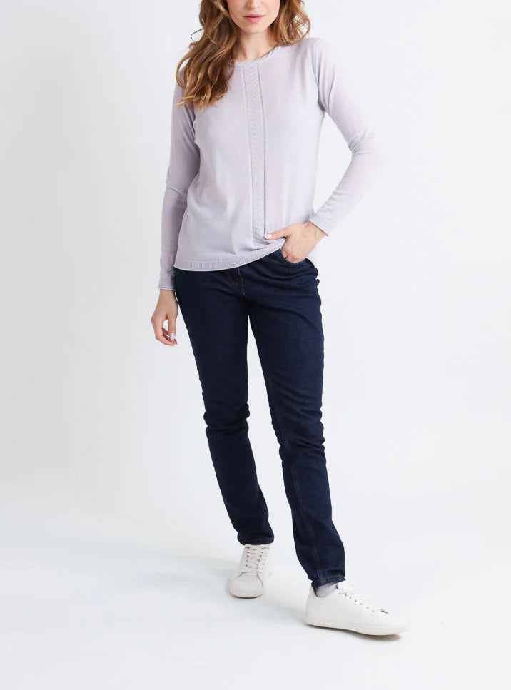 Pull femme en laine mérinos maille chevron gris plume