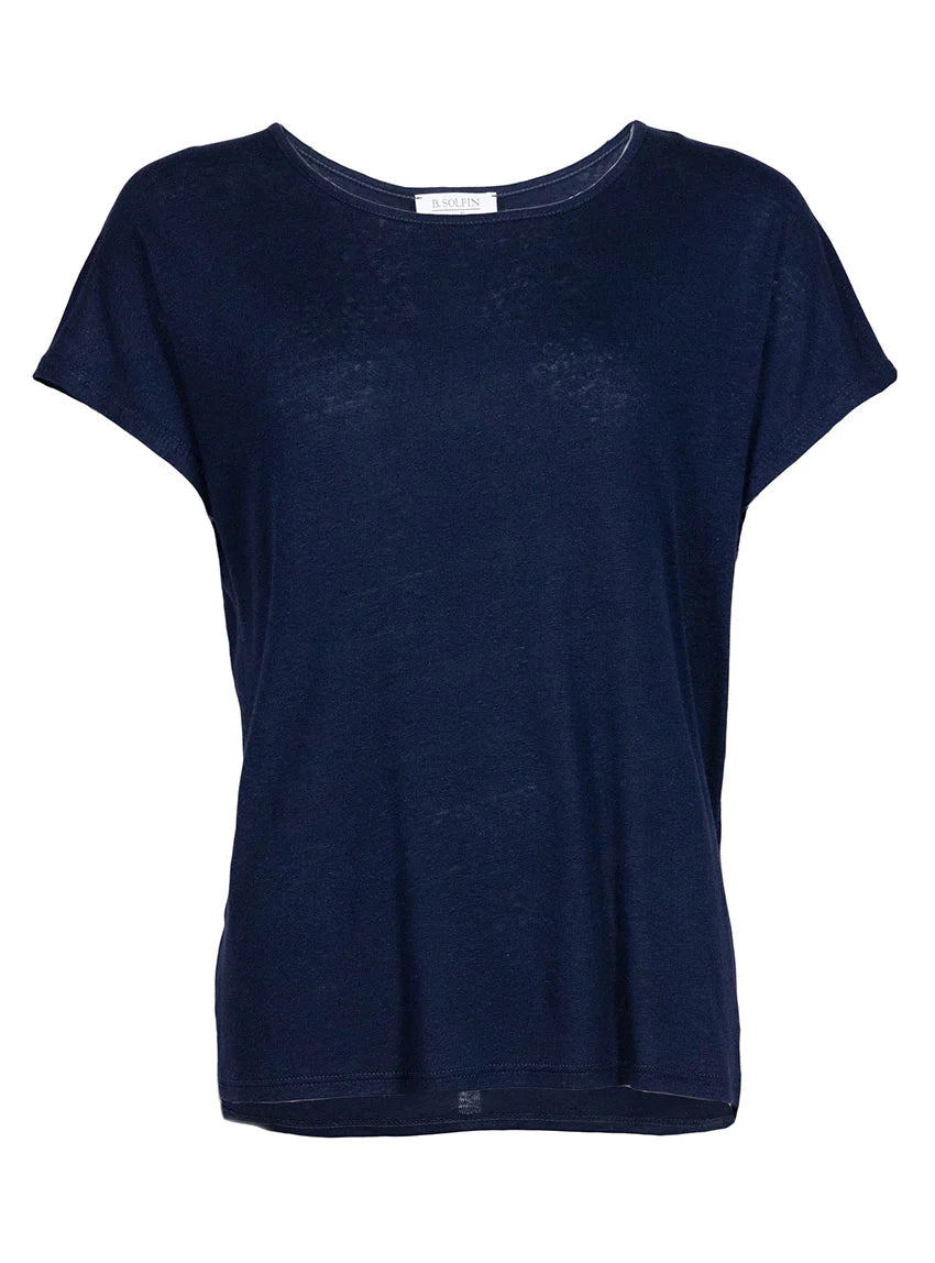 Top femme fluide en lin bleu marine