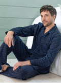 Pyjama chaud homme en coton carreaux bleu nuit